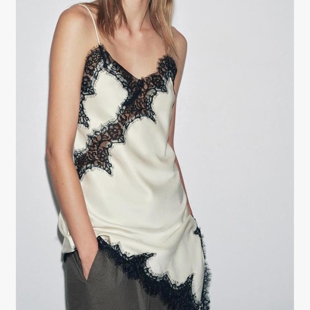 Lace Trimmed White Slip Dress